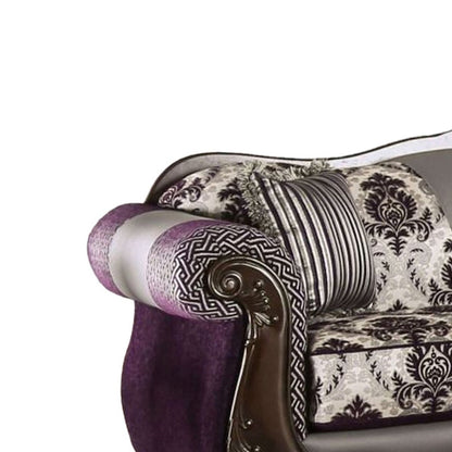 Nicola Sofa, Purple, Gray Chenille, Faux Leather, 2 Pillows 93 Inch