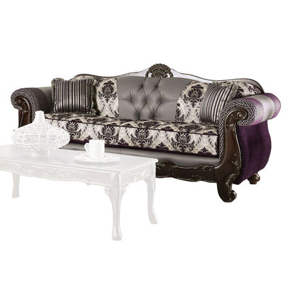 Nicola Sofa, Purple, Gray Chenille, Faux Leather, 2 Pillows 93 Inch