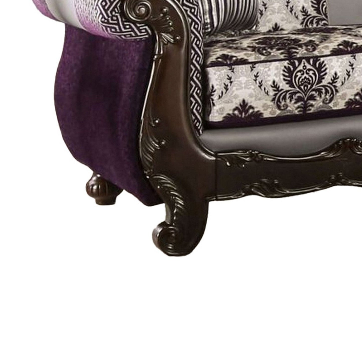 Nicola Sofa, Purple, Gray Chenille, Faux Leather, 2 Pillows 93 Inch
