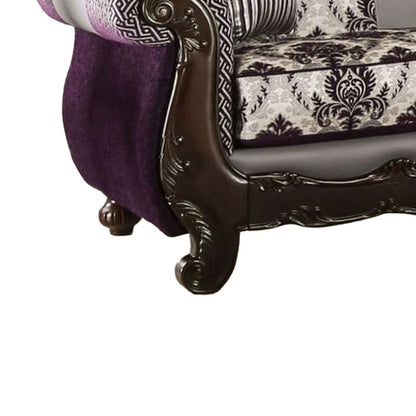 Nicola Sofa, Purple, Gray Chenille, Faux Leather, 2 Pillows 93 Inch