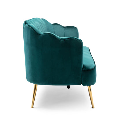 Nika Sofa, Modern Channel Stitching, 76 Inch, Lush Teal Green Velvet