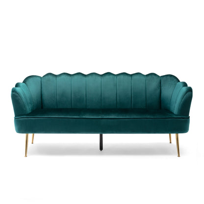 Nika Sofa, Modern Channel Stitching, 76 Inch, Lush Teal Green Velvet