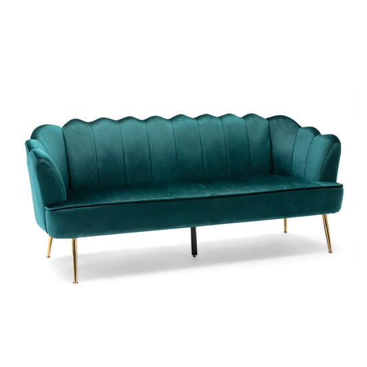 Nika Sofa, Modern Channel Stitching, 76 Inch, Lush Teal Green Velvet