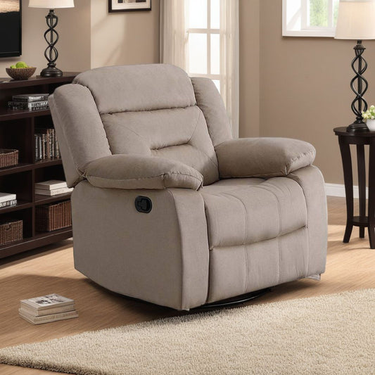 Niko Manual Recliner Chair, Plush Tufted Beige Velvet, Solid Wood