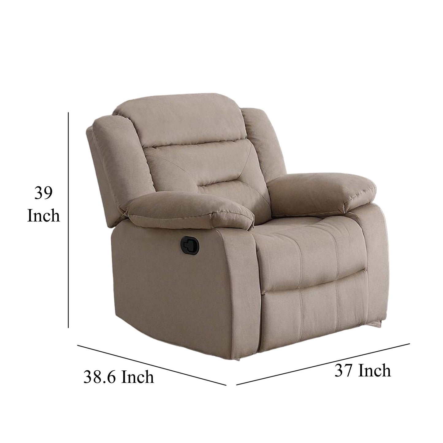 Niko Manual Recliner Chair, Plush Tufted Beige Velvet, Solid Wood