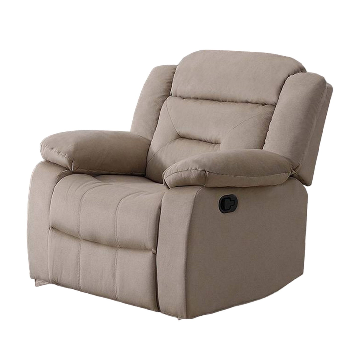 Niko Manual Recliner Chair, Plush Tufted Beige Velvet, Solid Wood
