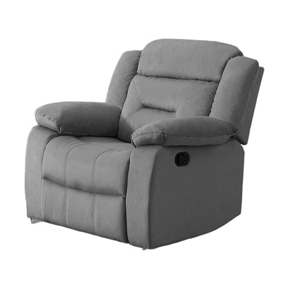 Niko Manual Recliner Chair, Soft Tufted Light Gray Velvet, Solid Wood