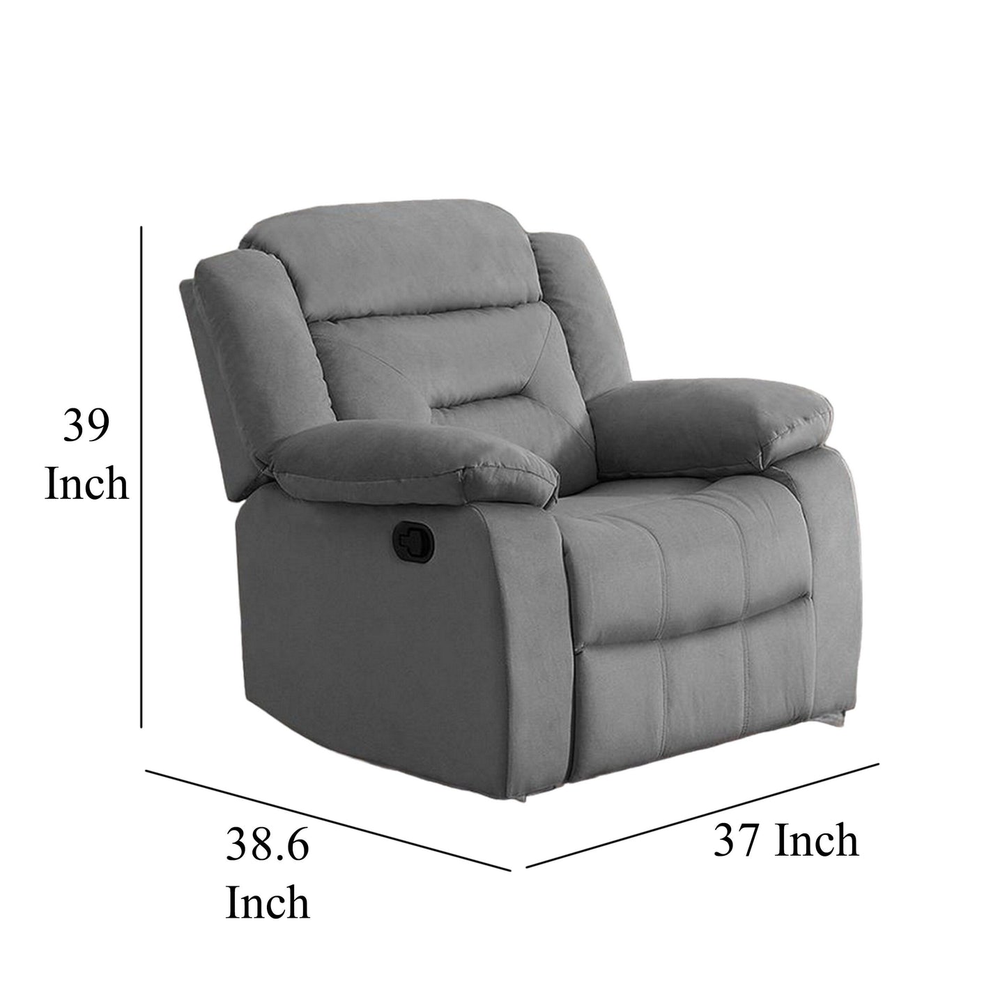 Niko Manual Recliner Chair, Soft Tufted Light Gray Velvet, Solid Wood