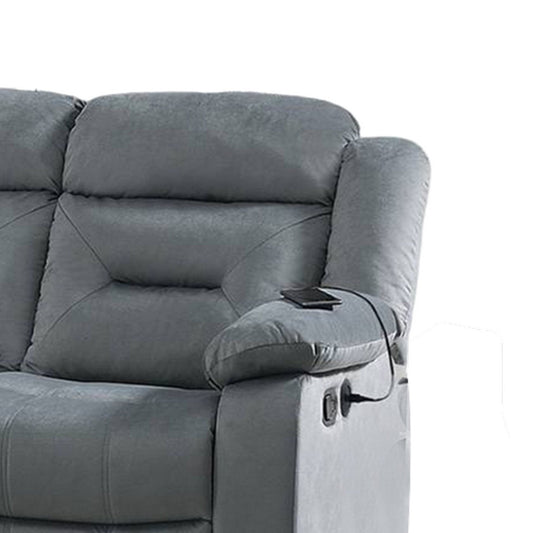 Niko Manual Recliner Sofa, Light Gray Velvet, Solid Wood, 83 Inch