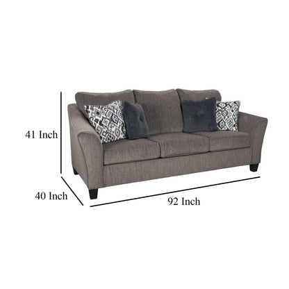 Nima Sofa, Slate Gray Polyester, Chenille, 4 Throw Pillows, 92 Inch