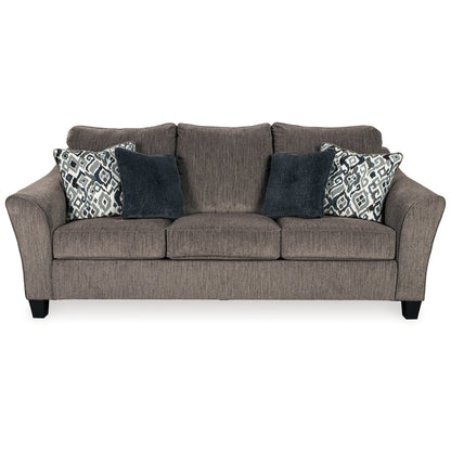 Nima Sofa, Slate Gray Polyester, Chenille, 4 Throw Pillows, 92 Inch