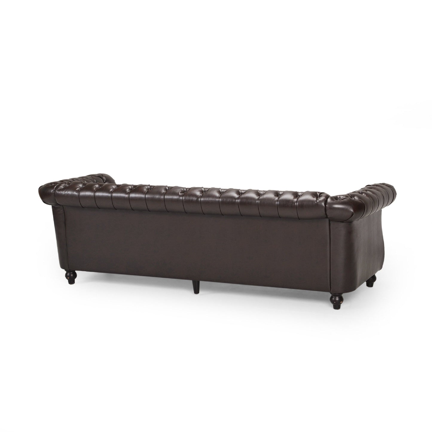 Nisy Sofa, Chesterfield Tufted Brown Faux Leather Back, 85 Inch