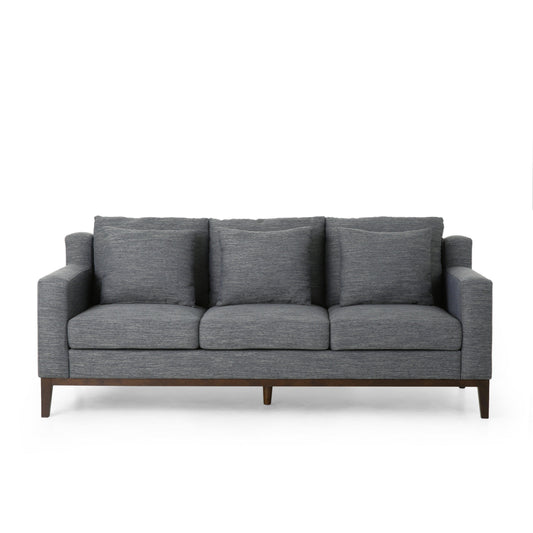 Noah Sofa, 3 Pillows, Gray Polyester Upholstery, Brown Wood Trim, 80 Inch