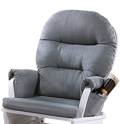 Noni Glider Manual Recliner Chair with Ottoman, White Wood, Gray