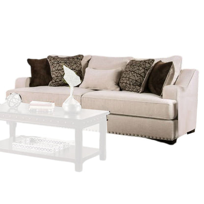 Nora Sofa, 4 Accent PIllows 1 Lumbar, Nailhead Trim, 96 Inch, Beige