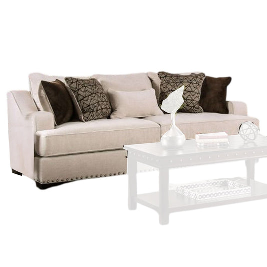 Nora Sofa, 4 Accent PIllows 1 Lumbar, Nailhead Trim, 96 Inch, Beige