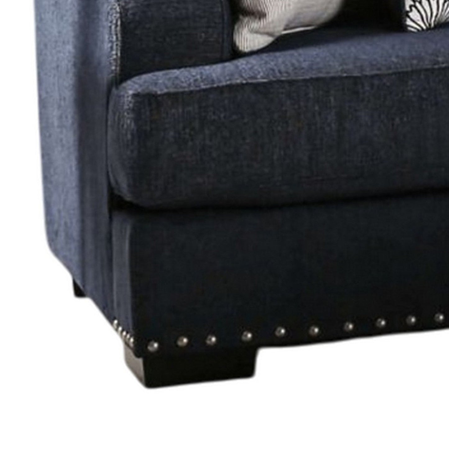 Nora Sofa, Dark Navy Blue, 5 Accent Pillows, Solid Wood, 96 Inch