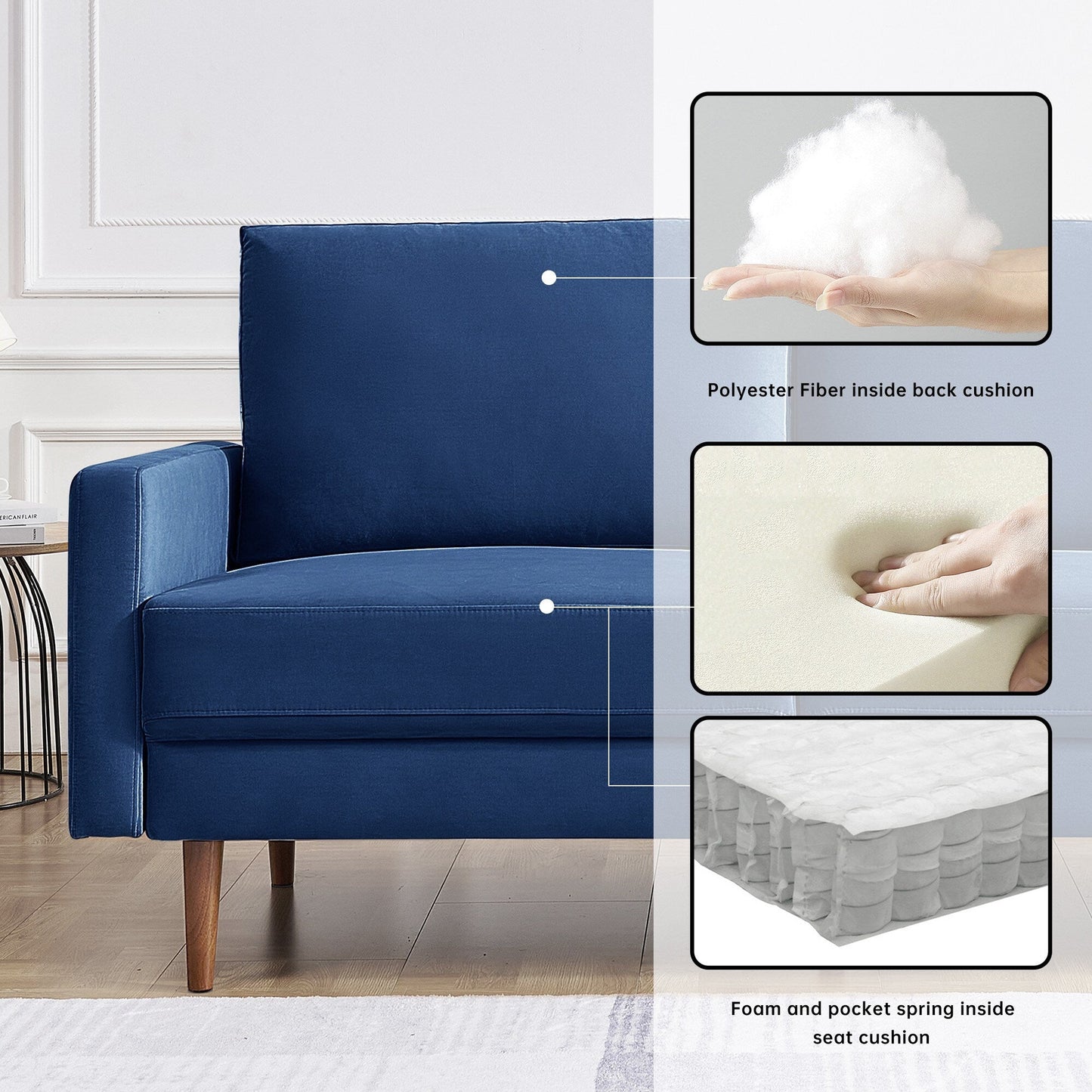 OS Home and Office Furniture 69 Inch Wide Upholstered Sofa with Square Arms