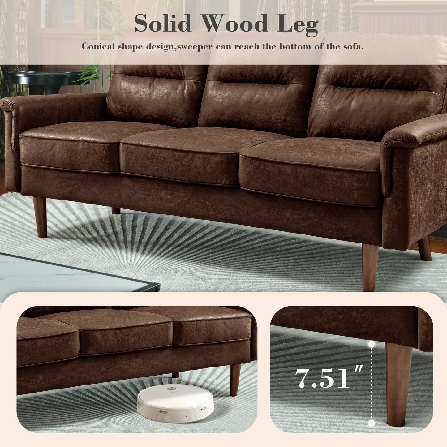 OVIOS Fluffy Cushion Wood Leg Indoor Sofa