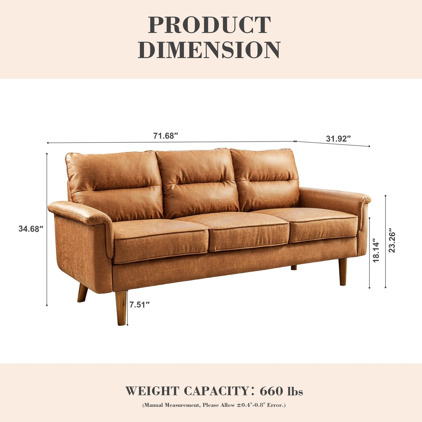OVIOS Fluffy Cushion Wood Leg Indoor Sofa