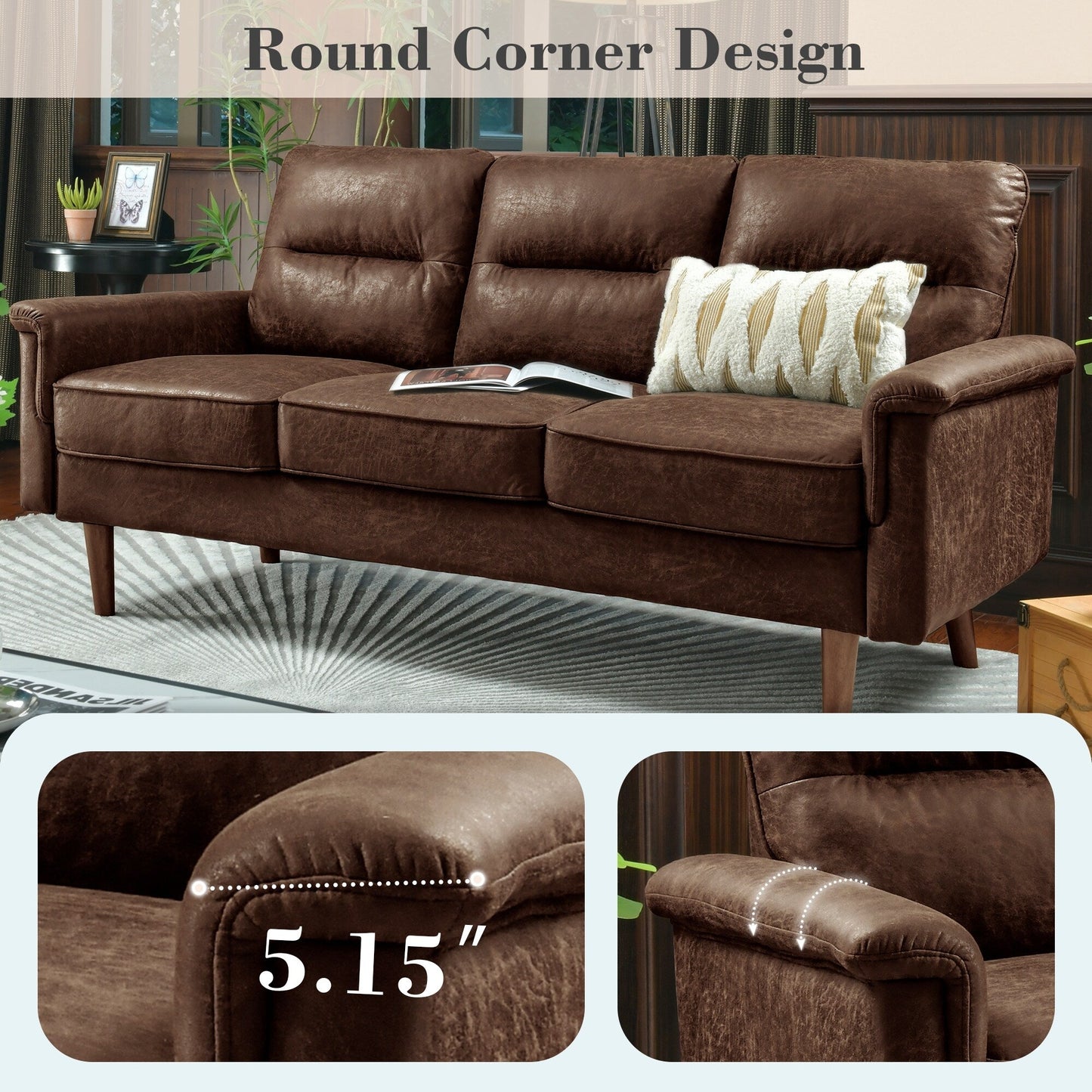 OVIOS Fluffy Cushion Wood Leg Indoor Sofa