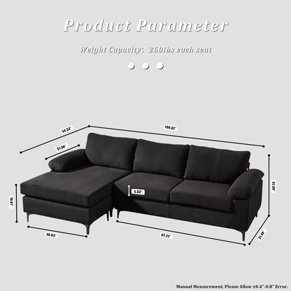 OVIOS Reversible Chaise Sofa With Fluffy Cushions Metal Legs