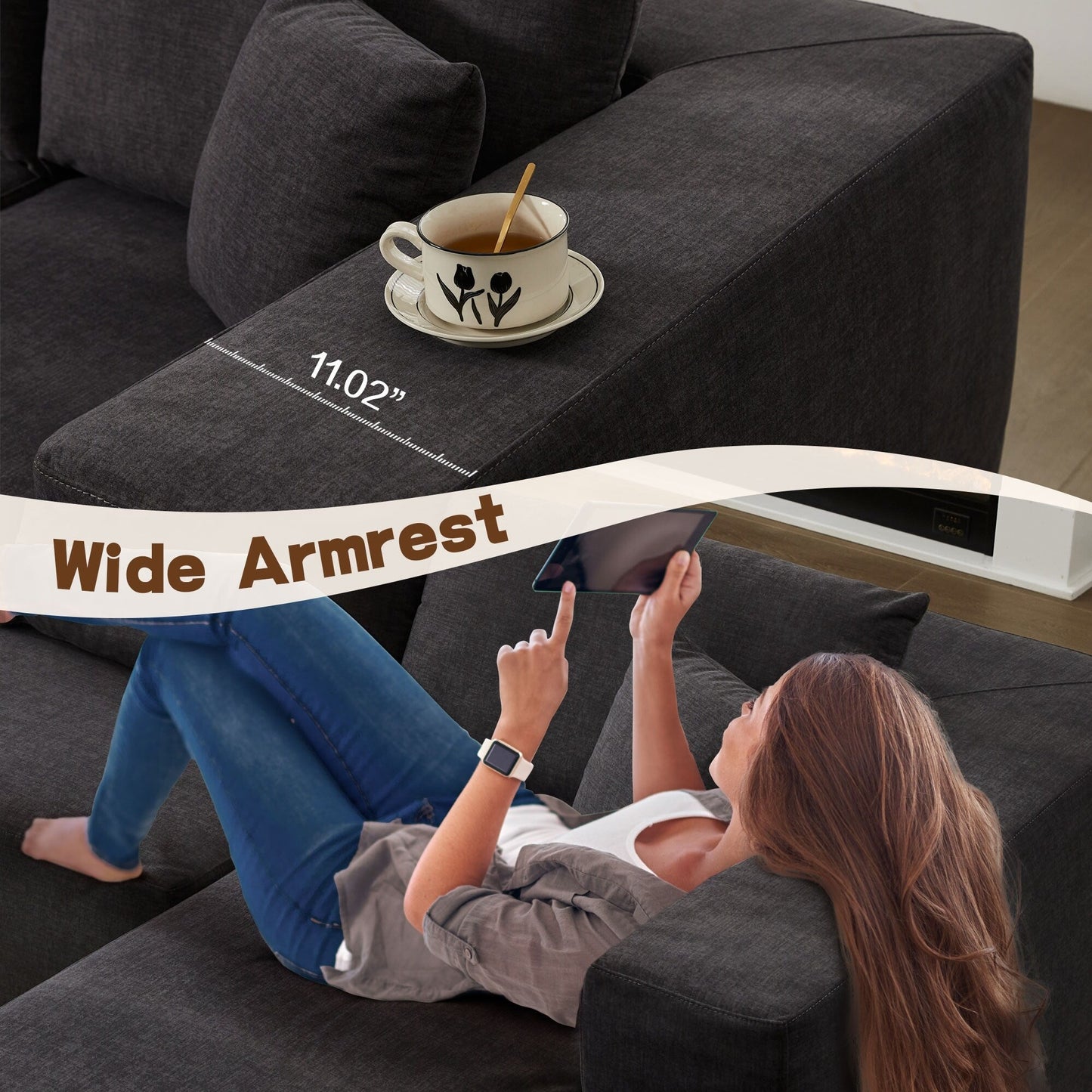 OVIOS Scratch-Resistant No Assembly Required Chaise Sofa