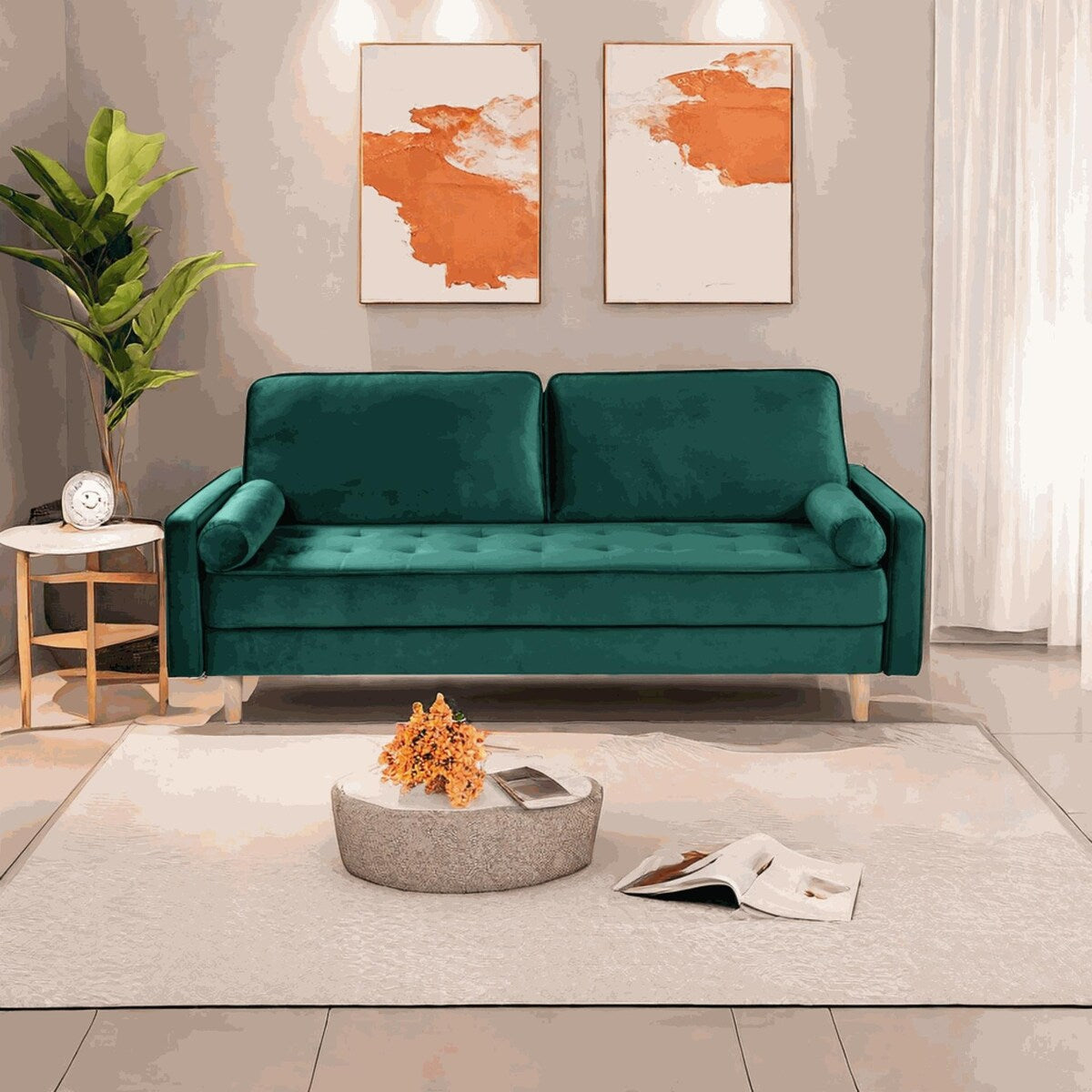 Oaks Aura Velvet Furniture Fabric Loveseat, Multicolor Choice Simple Small House Sofa, Straight Row American Retro Fabric Couch