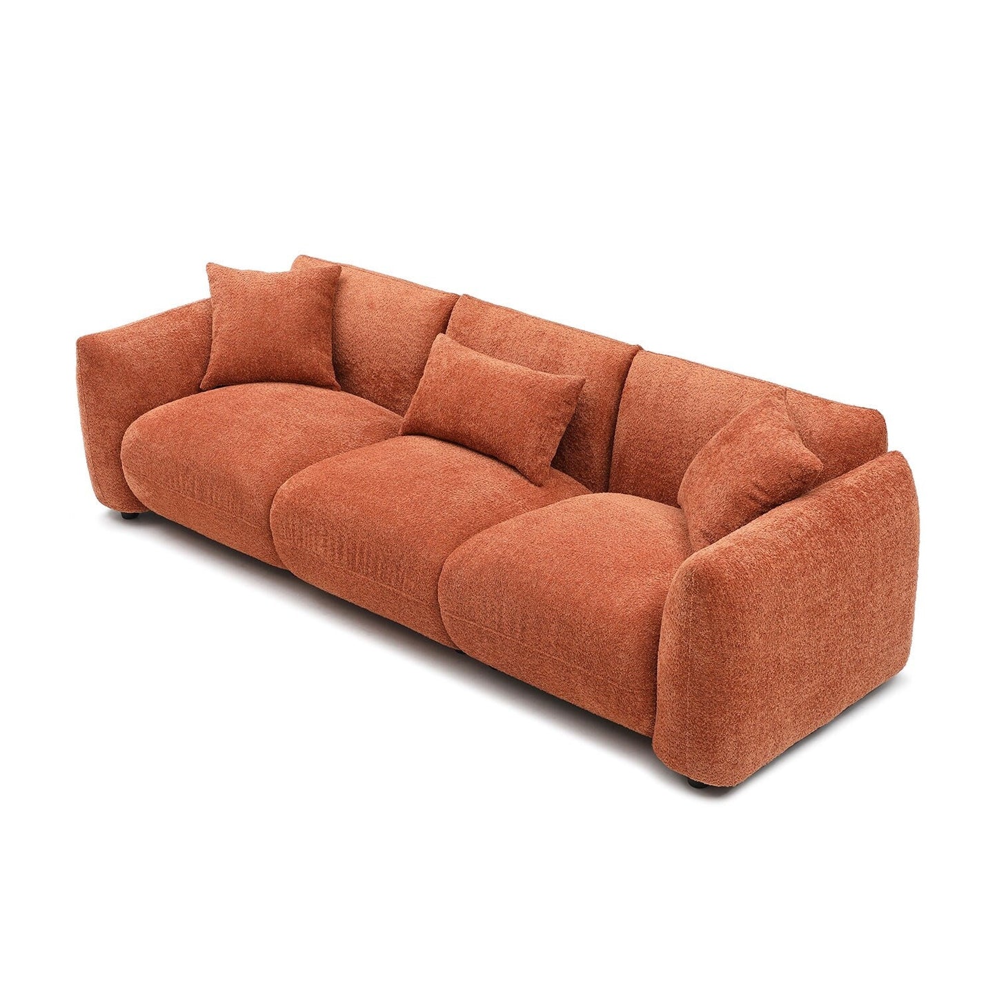 Orange 102.36'' Boucle Fabric 3-Seater Sofa with 3 Pillows, Ergonomic Back, and Thick Seat Cushion for Living Room