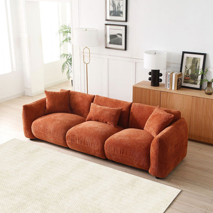 Orange 102.36'' Boucle Fabric 3-Seater Sofa with 3 Pillows, Ergonomic Back, and Thick Seat Cushion for Living Room