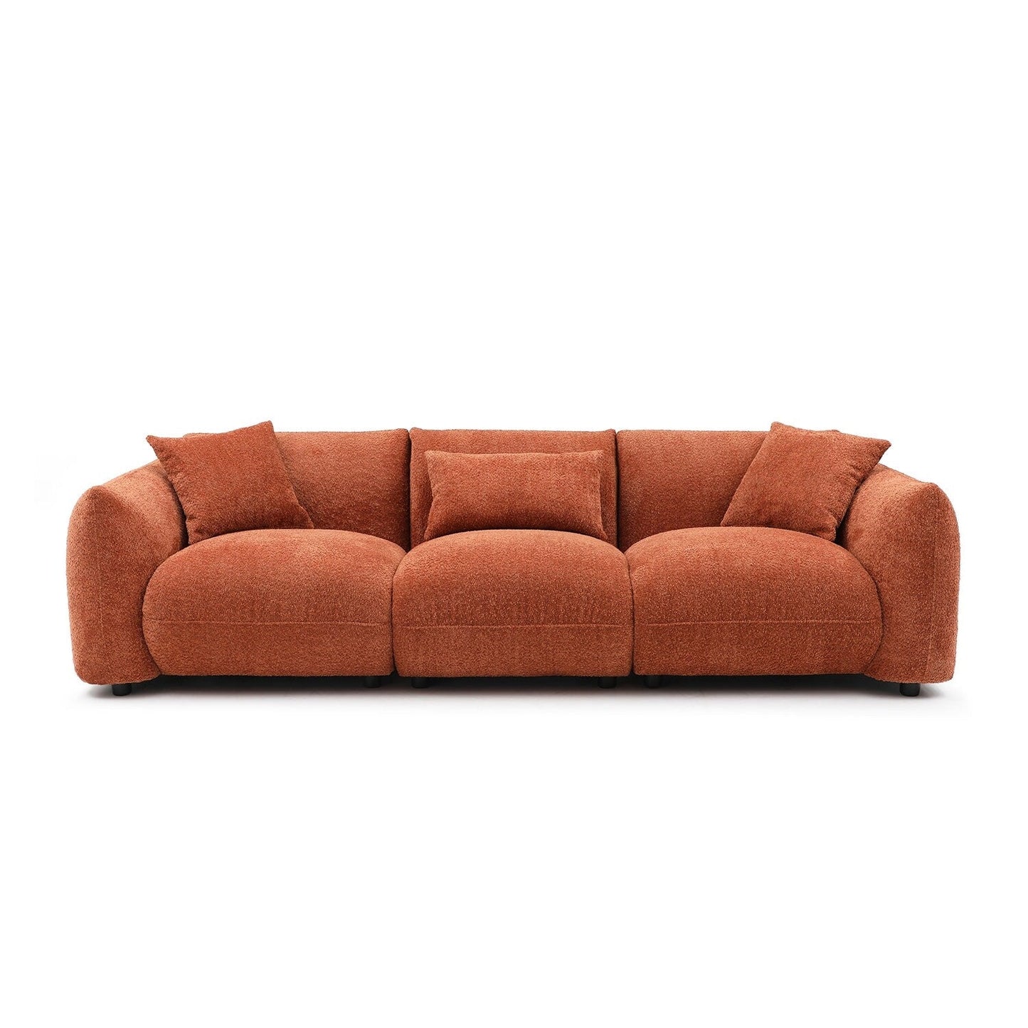 Orange 102.36'' Boucle Fabric 3-Seater Sofa with 3 Pillows, Ergonomic Back, and Thick Seat Cushion for Living Room