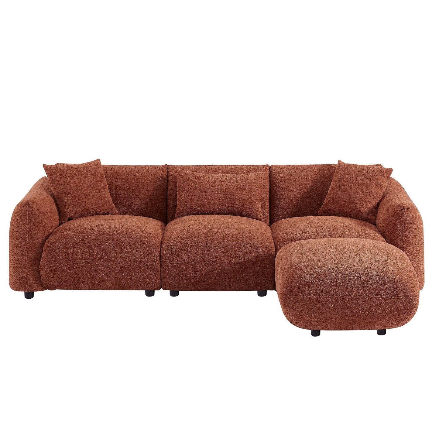 Orange 102.36'' Boucle Fabric 3-Seater Sofa with 3 Pillows, Ottoman, Ergonomic Back, and Thick Seat Cushions