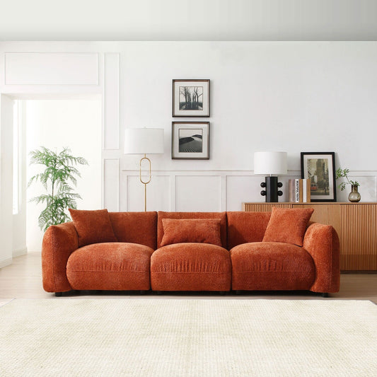 Orange 102.36'' Boucle Fabric Sofa with Pillows and Thick Cushion