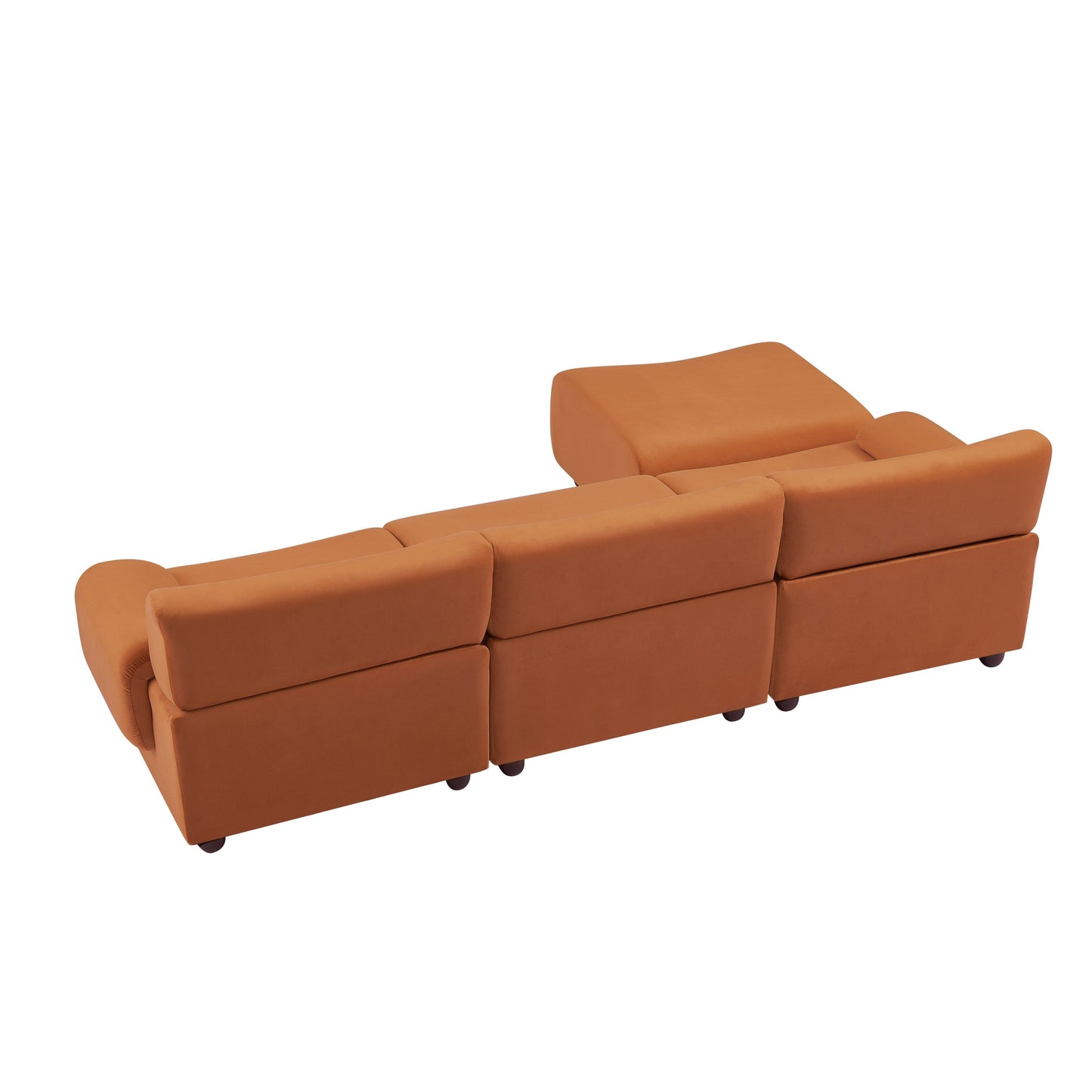 Orange 105 Fabric L-Shaped Convertible Sofa with Ottoman