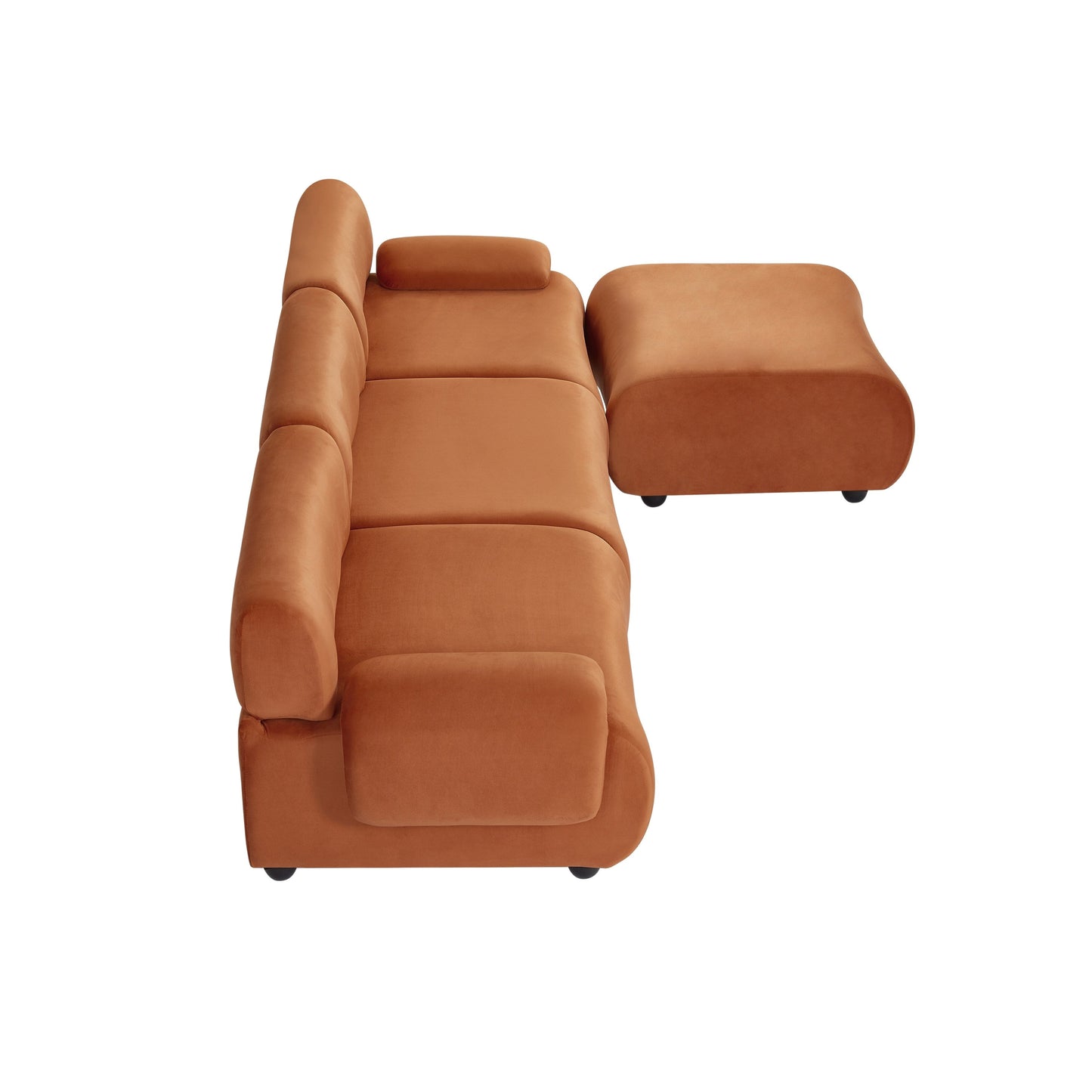 Orange 105 Fabric L-Shaped Convertible Sofa with Ottoman