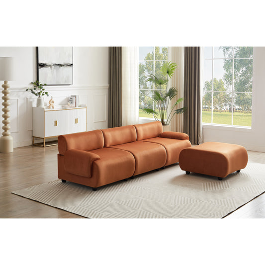 Orange 105 Large 3 Seater Modular Sectional Sofa, with Movable Ottoman, Deep Seat Cloud Sofa, Solid Wood Frame