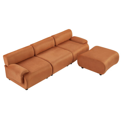 Orange 105 Large 3 Seater Modular Sectional Sofa, with Movable Ottoman, Deep Seat Cloud Sofa, Solid Wood Frame