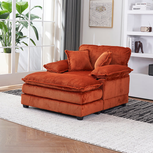 Orange 59.3 Corduroy Single Deep Seat Sofa with 2 Toss Pillows and Ottoman for Living Room