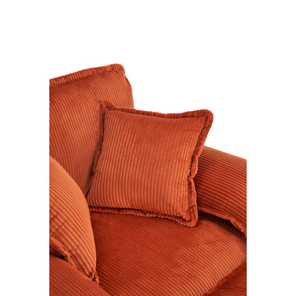 Orange 59.3 Corduroy Single Deep Seat Sofa with 2 Toss Pillows and Ottoman for Living Room
