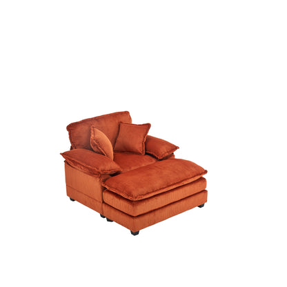 Orange 59.3 Corduroy Single Deep Seat Sofa with 2 Toss Pillows and Ottoman for Living Room