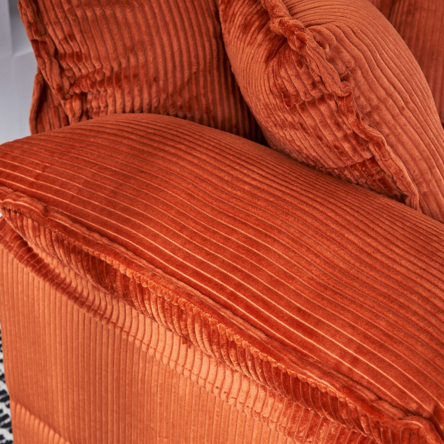 Orange 59.3 Corduroy Single Deep Seat Sofa with 2 Toss Pillows and Ottoman for Living Room