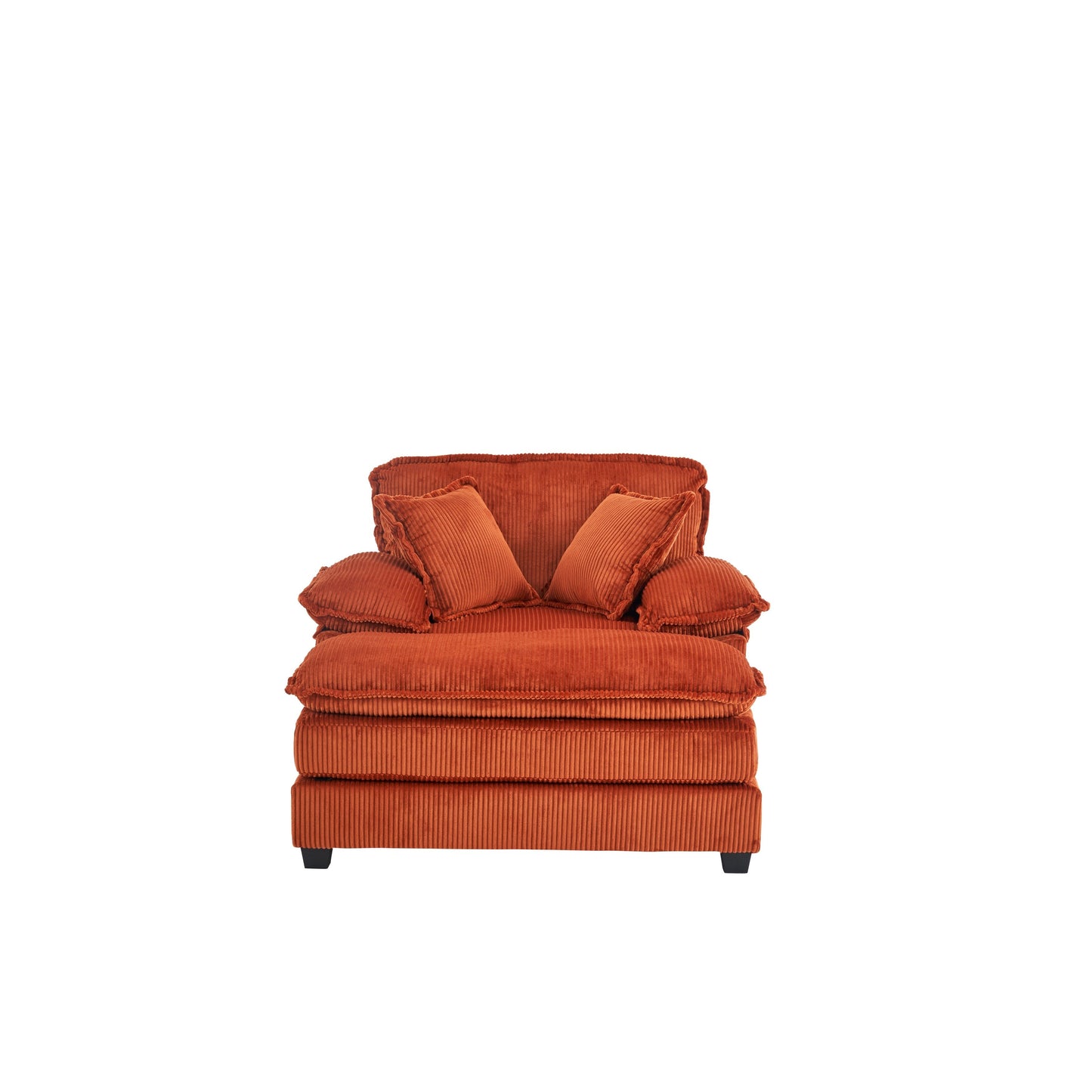 Orange 59.3 Corduroy Single Deep Seat Sofa with 2 Toss Pillows and Ottoman for Living Room