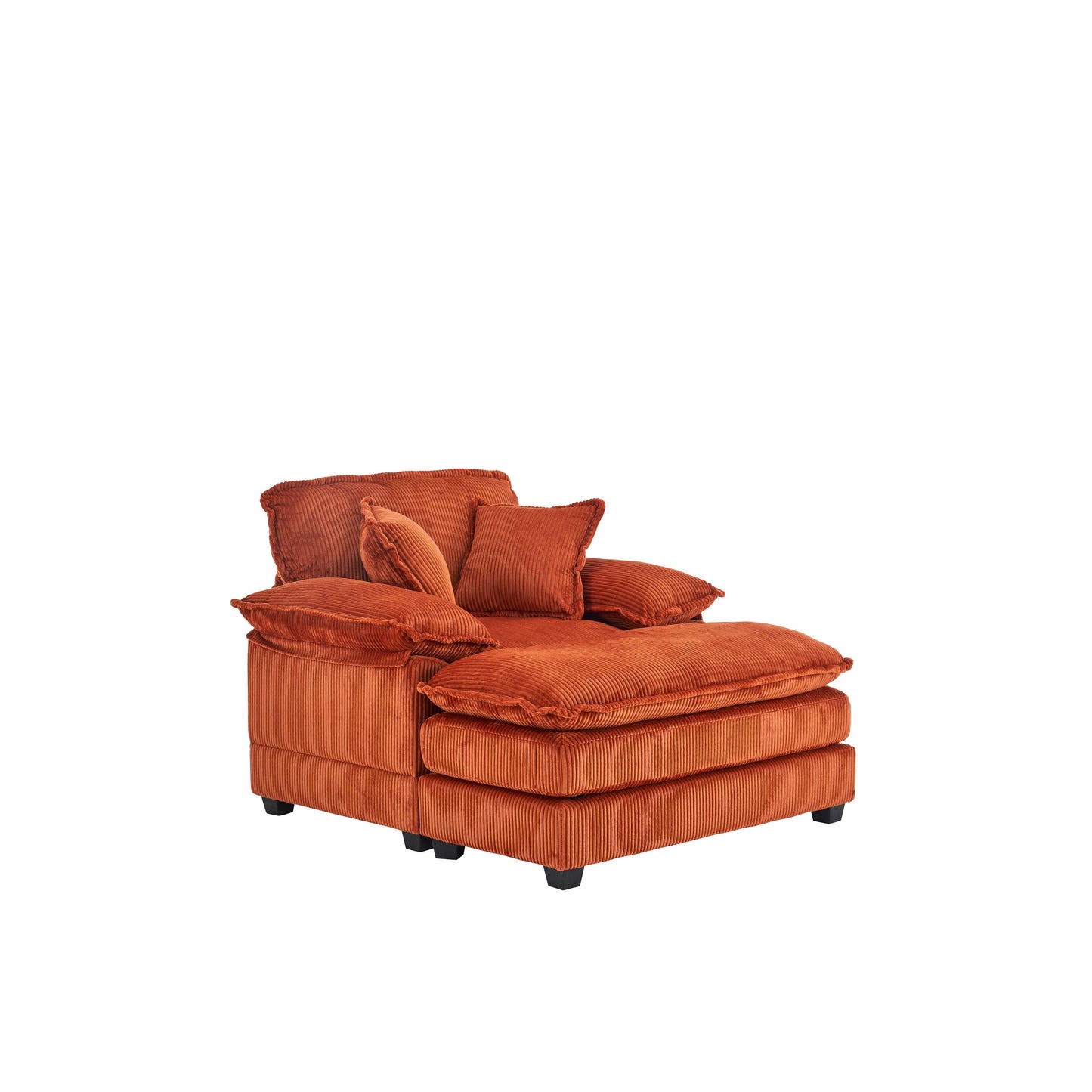 Orange 59.3 Corduroy Single Deep Seat Sofa with 2 Toss Pillows and Ottoman for Living Room