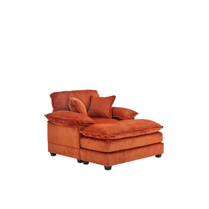 Orange 59.3 Corduroy Single Deep Seat Sofa with 2 Toss Pillows and Ottoman for Living Room