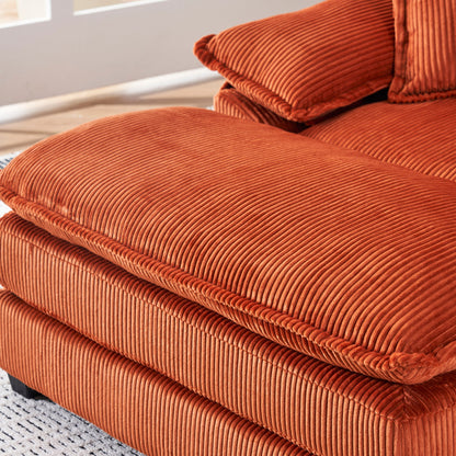 Orange 59.3 Corduroy Single Deep Seat Sofa with 2 Toss Pillows and Ottoman for Living Room