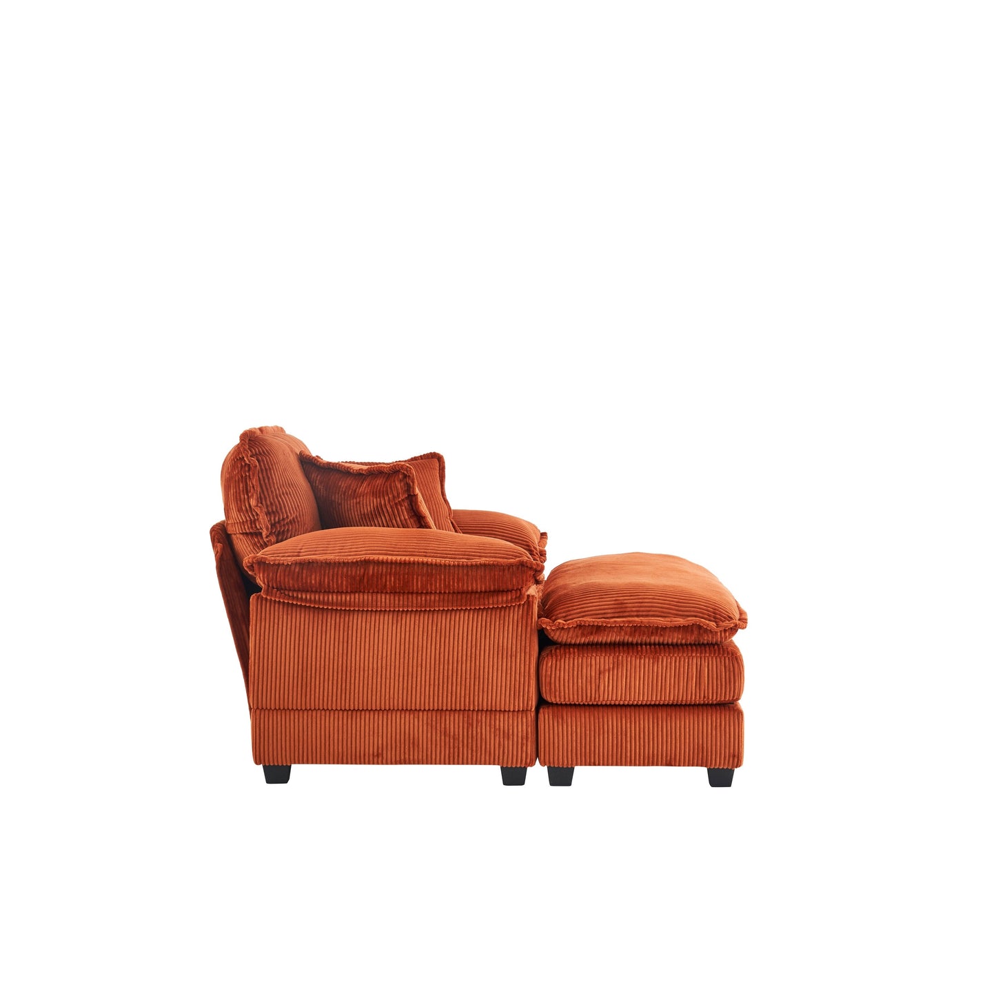 Orange 59.3 Corduroy Single Deep Seat Sofa with 2 Toss Pillows and Ottoman for Living Room