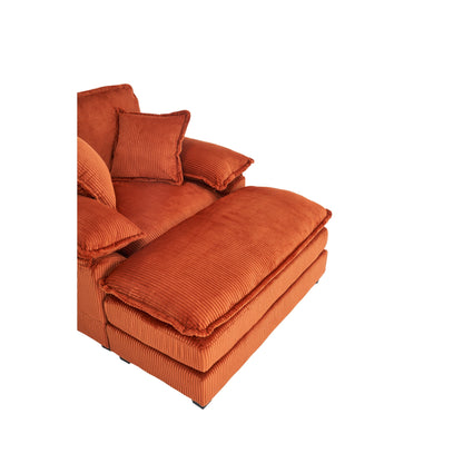 Orange 59.3 Corduroy Single Deep Seat Sofa with 2 Toss Pillows and Ottoman for Living Room