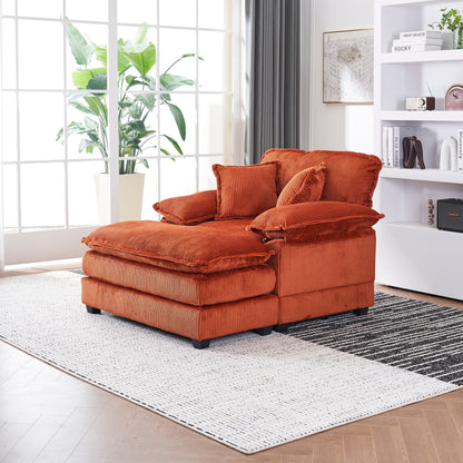 Orange 59.3 Corduroy Single Deep Seat Sofa with 2 Toss Pillows and Ottoman for Living Room