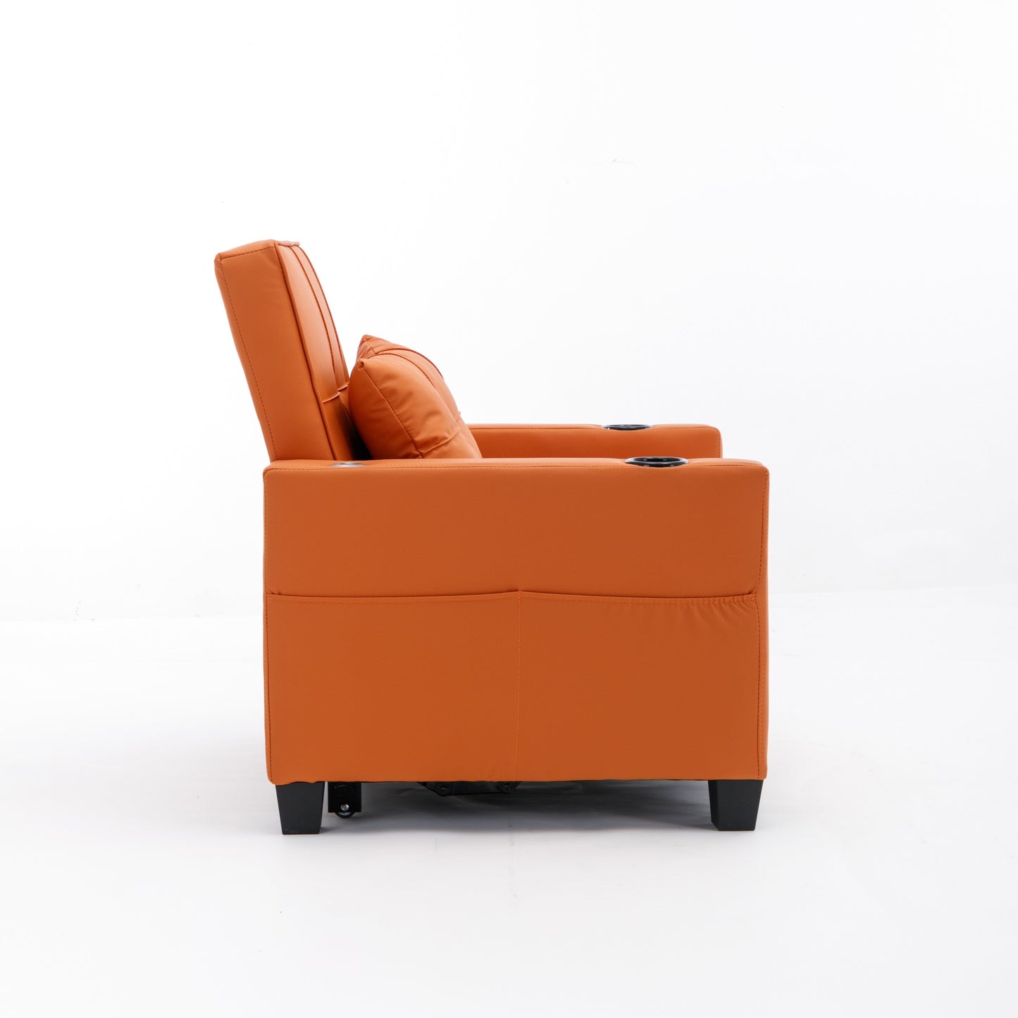 Orange 68.12 Faux Leather 3-in-1 Single Convertible Pull Out Sofa with USB Ports and Wear-resistantfor Living Room