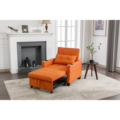 Orange 68.12 Faux Leather 3-in-1 Single Convertible Pull Out Sofa with USB Ports and Wear-resistantfor Living Room